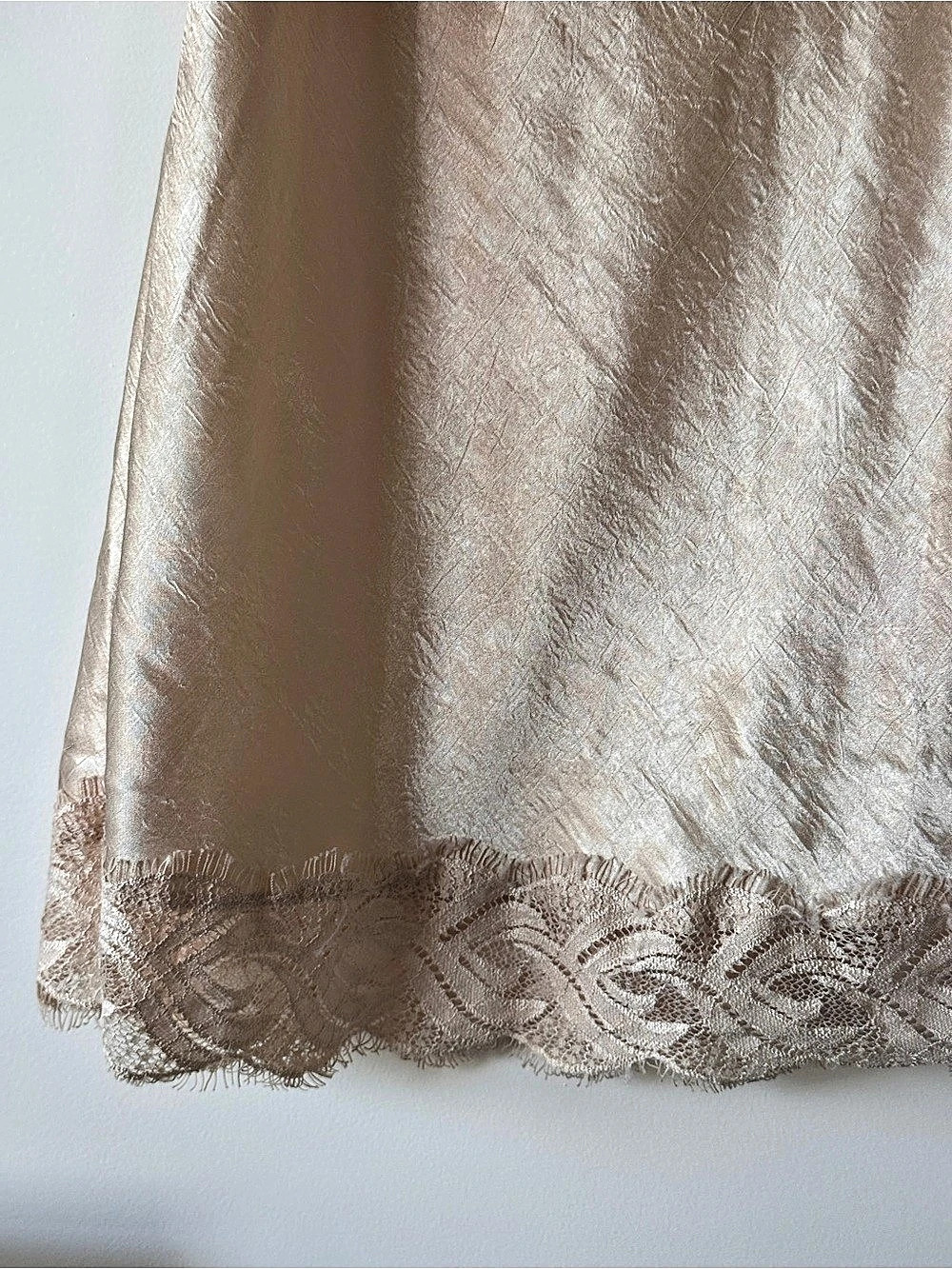 Satin champagne Lace Trim Mini Dress - Picture 3 of 3